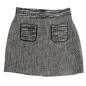 Loft Women Sz 10 Tweed Patch front Pockets Pencil Skirt Black Gray office attire